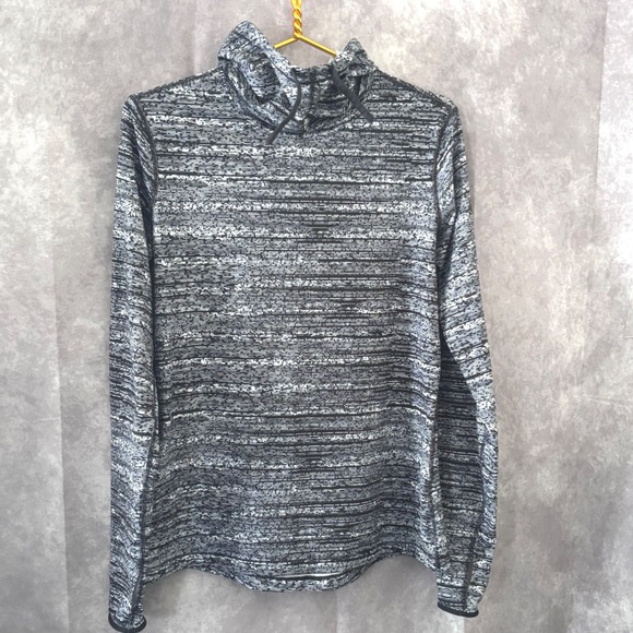 Nike Tops - Nike Pro Dri-FIT Hoodie Womens Large Static Black White High Neck Cinch